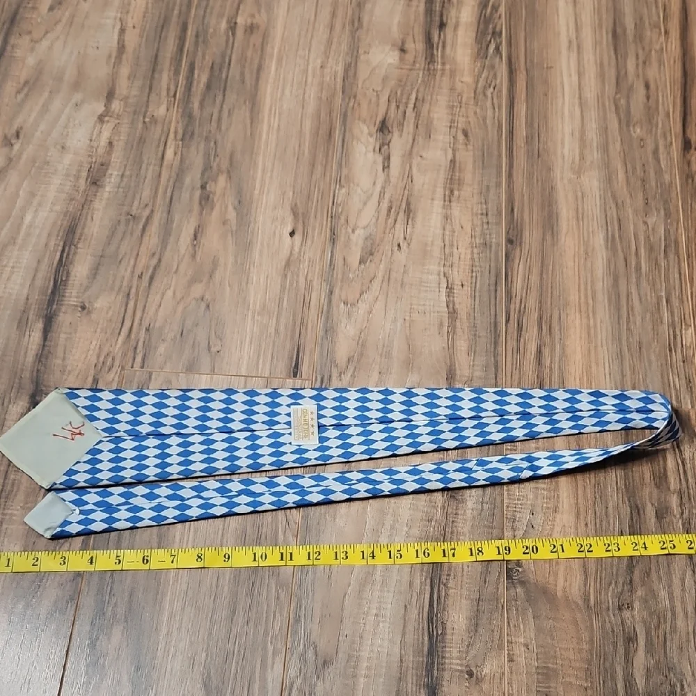 Commodore Trevira Vintage Retro Blue and White Argyle Print Tie